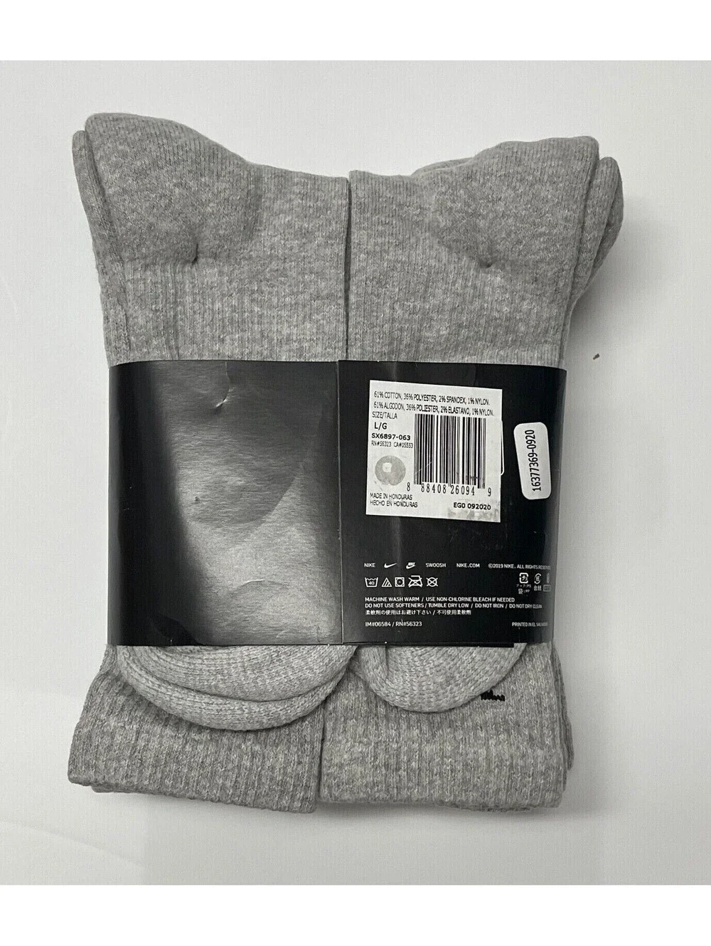 Nike Everyday Plus Cotton Cushion Crew Socks Unisex 6 Pack SX6897-063  LARGE